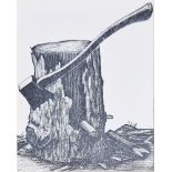 After Claire Leighton (1898-1989) Print Study of a woodcutter's axe and log, unsigned, unframed,