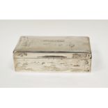 Silver cigarette box, engraved with initials 'DAGH' to hinged top, hallmarked London 1928, makers