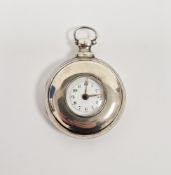 George IV silver pair-cased pocket watch, the silver top with glass window showing small enamel