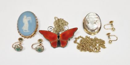 Norwegian David Andersen silver and guilloche enamel butterfly brooch, stamped 'DA-Norway-Sterling',