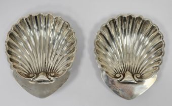 Pair of George V silver scallop-shaped butter dishes, Birmingham 1912 by Wilmot Manufacturing Co,