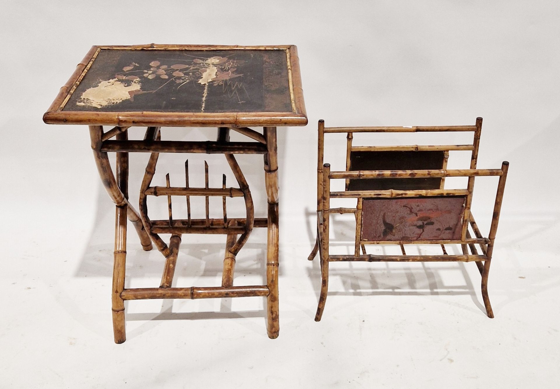 Late 19th century bamboo occasional table of rectangular form with lacquered chinoiserie decorated