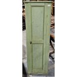 Painted wooden corner cupboard, the single door opening to reveal three adjustable shelves, 117cm