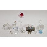 Group of Swarovski crystal animals and other items similar, including: a swan, an elephant, a