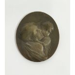 Bronze medal signed by Henri Dropsy (1885-1969), mother holding her child in her arms and kissing