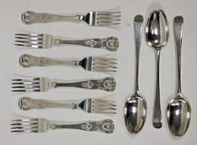 Set of six Victorian Scottish silver table forks, kings pattern and initialled V, Edinburgh 1847,