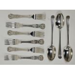 Set of six Victorian Scottish silver table forks, kings pattern and initialled V, Edinburgh 1847,