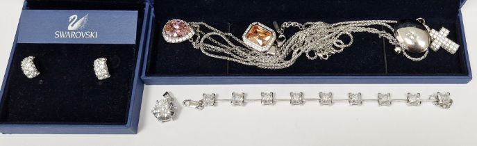 Swarovski ropetwist chain necklace with diamante set crucifix pendant, Viventy silver and smoky