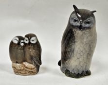 Royal Copenhagen porcelain model of an owl and another modelled as a pair of owls, printed factory