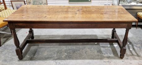 19th century oak refectory dining table of rectangular form, 75cm high x 196cm long x 80cm deep