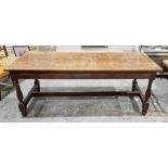 19th century oak refectory dining table of rectangular form, 75cm high x 196cm long x 80cm deep