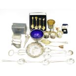 Collection of plated ware, including Victorian berry spoon, Art Deco soup spoons, grape scissors,