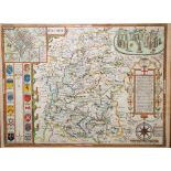 John Speed, 'Wilshire', John Sudbury & George Humble, 17th century hand coloured engraved map of