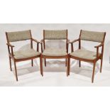 Set of three mid century teak-framed dining chairs/carvers, possibly by Scandinavia Woodworks Co.,