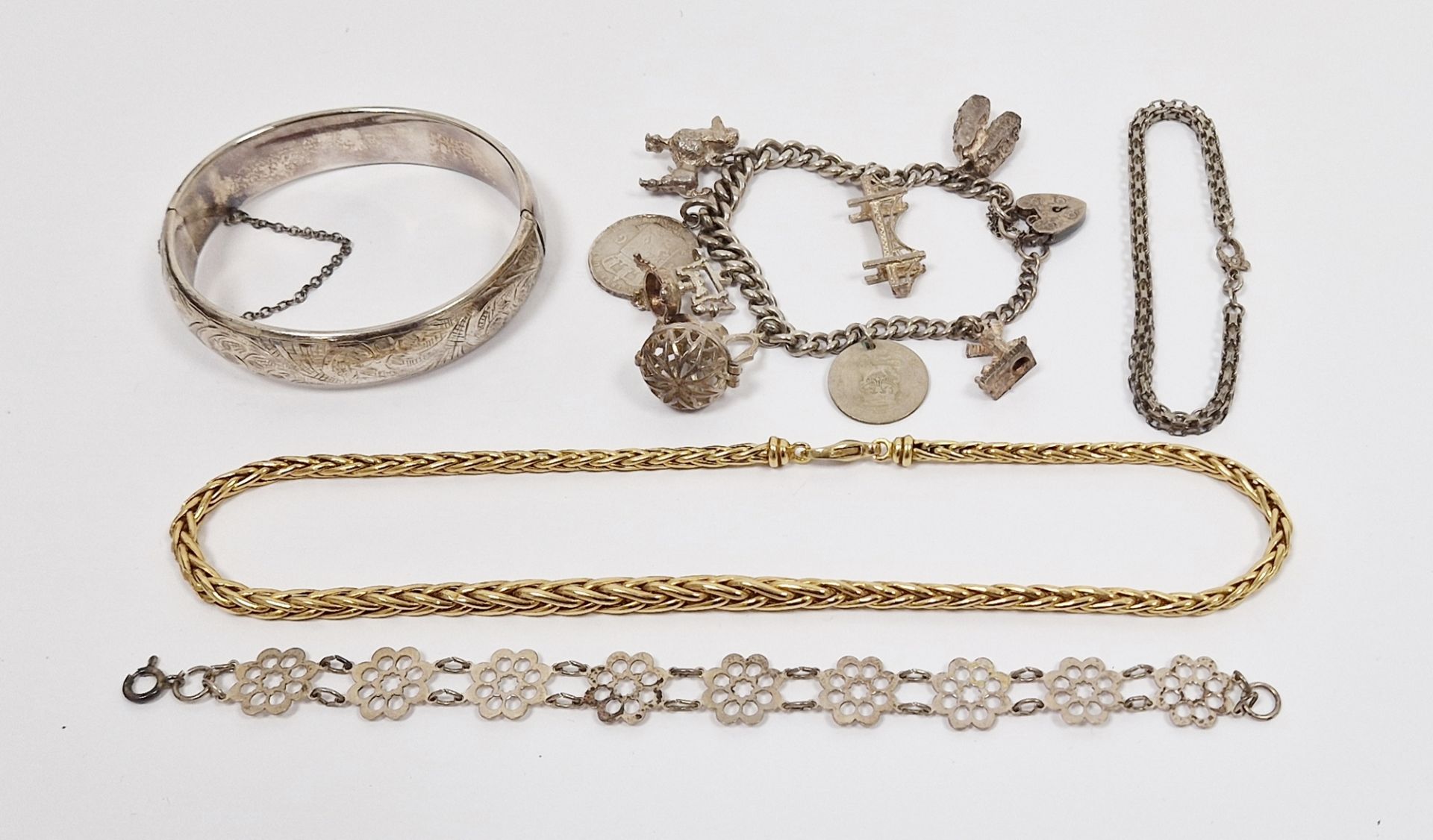Silver bangle and quantity silver costume jewellery