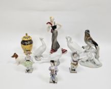 Collection of Nao porcelain models of ducks, a Karl Ens model of a jay perched on a tree stump, a