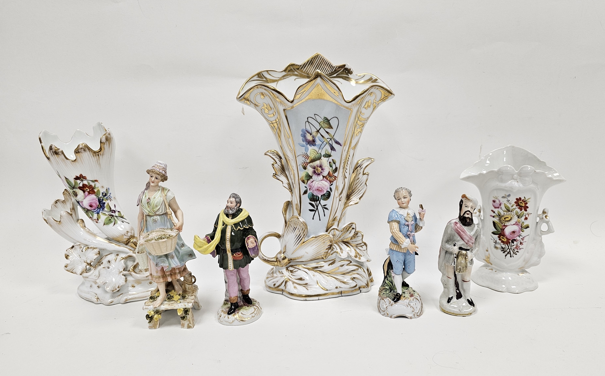 Group of late 19th century continental porcelain figures comprising a 'Cris de Paris' Fish Seller, a