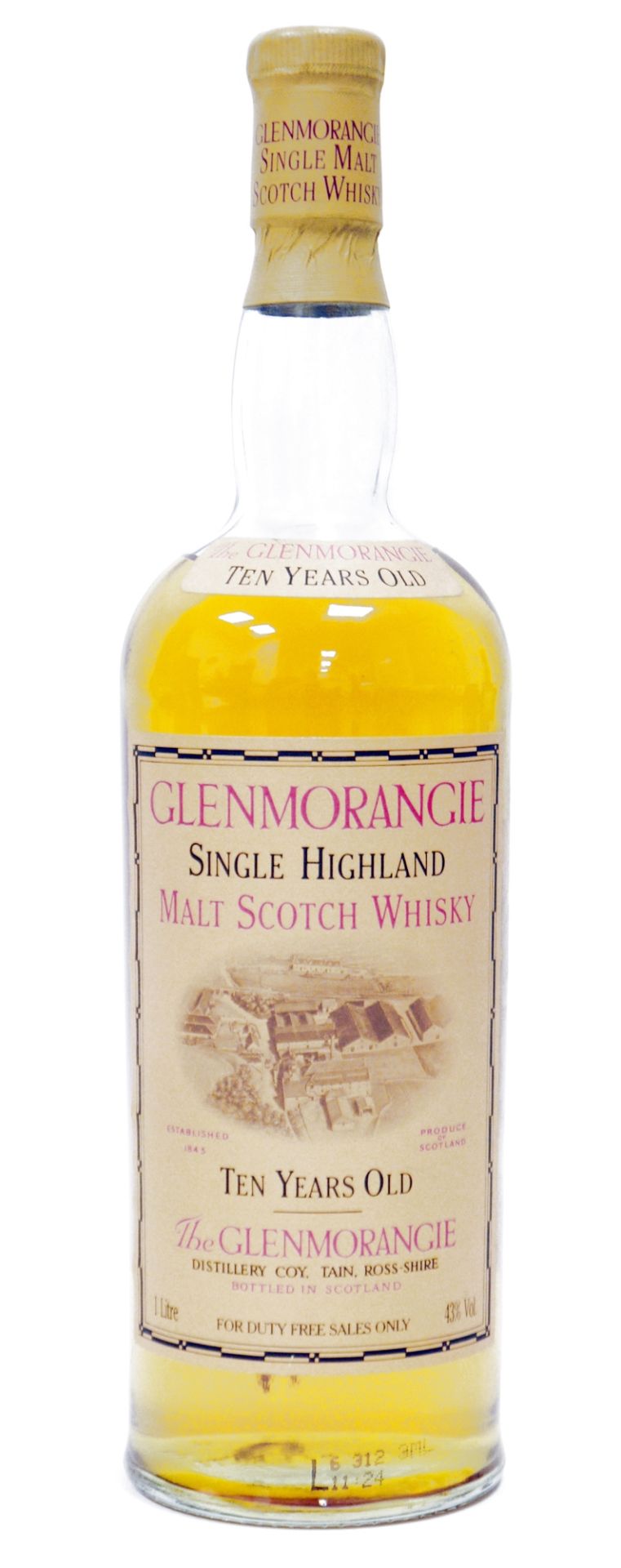 Glenmorangie 10 year old single highland malt Scotch whisky, c.1990's, duty free bottling, 1