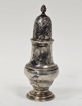 George III silver baluster spice caster, with pierced domed cover and spiral finial, on stepped