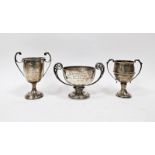 Silver two-handled trophy by Deakin & Francis, Birmingham 1923, of circular form with pierced scroll