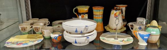 Group of Art Deco ceramics including a Wilkinson Ltd honey glaze Bizarre by Clarice Cliff cake