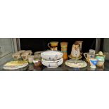 Group of Art Deco ceramics including a Wilkinson Ltd honey glaze Bizarre by Clarice Cliff cake