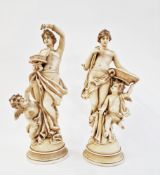 Pair of late 19th century continental porcelain figure groups, impressed 297 painted numerals,