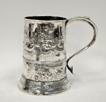 George III silver tankard possibly by John Scofield, London 1772, tapering, the flattened scroll