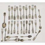 A mixed collection of silver flatware, including ten Scottish silver table forks, Edinburgh 1824;