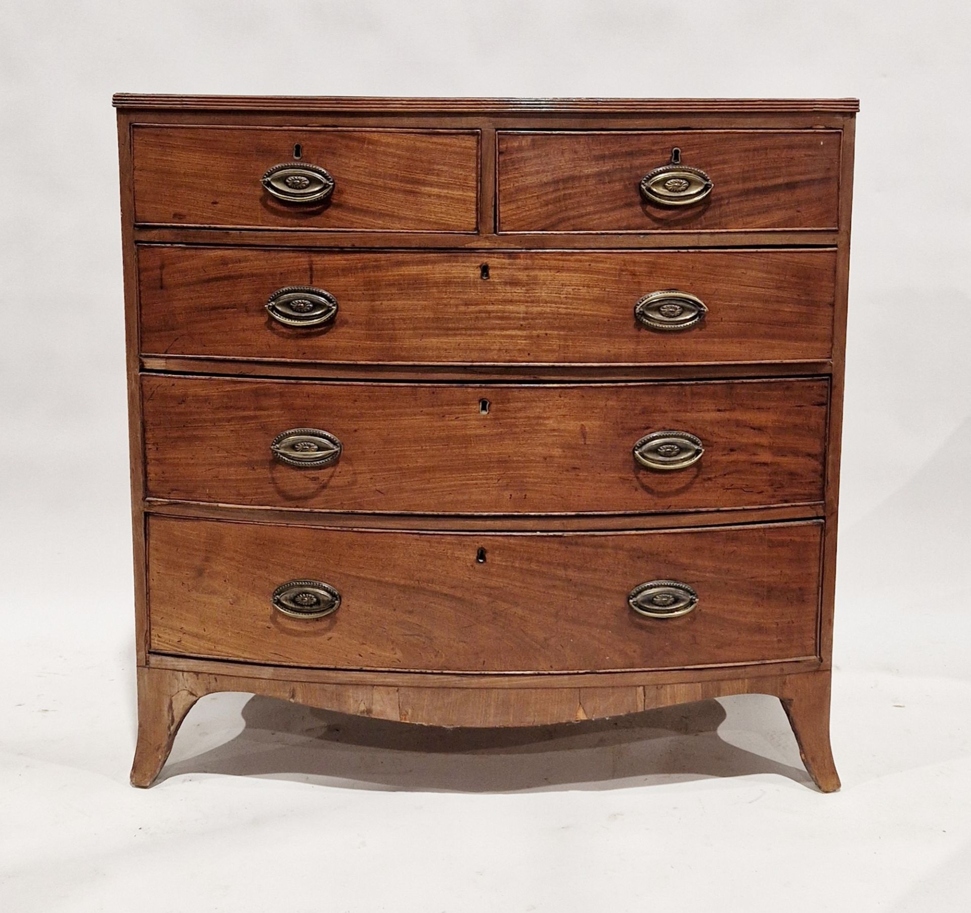 Victorian mahogany bowfronted chest of drawers having two short over three long drawers, each with