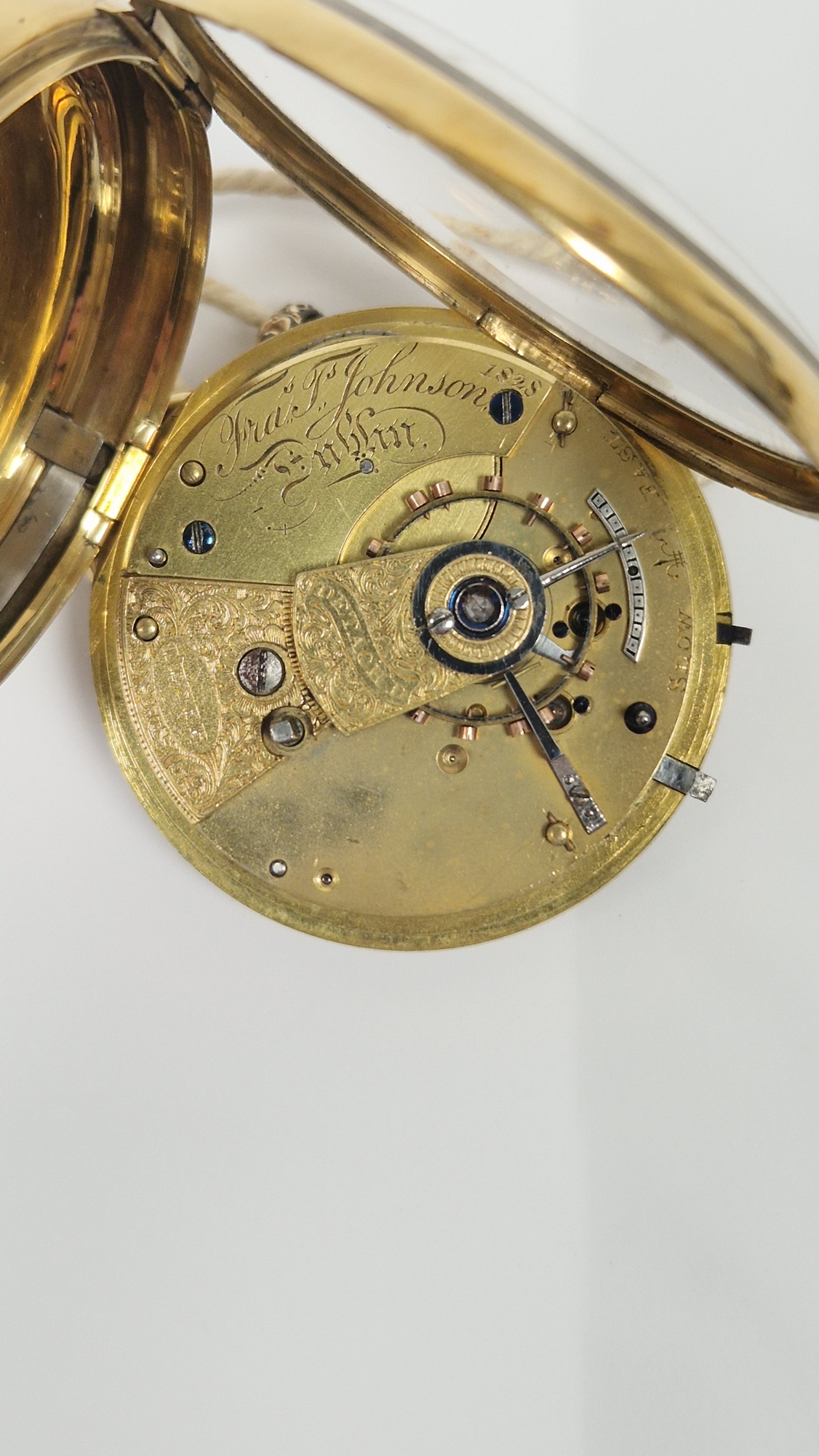 19th century 18ct gold-cased open-faced pocket watch, the gilt and engine-turned dial with raised - Image 2 of 3