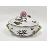 20th century Herend Rothschild Birds pattern circular vegetable tureen and cover, with branch