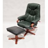 Stressless-style reclining armchair in dark green, on wooden base, 100cm high and a matching