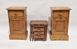 Pair of 20th century pine bedside cupboards, each with single drawer and single door cupboard,