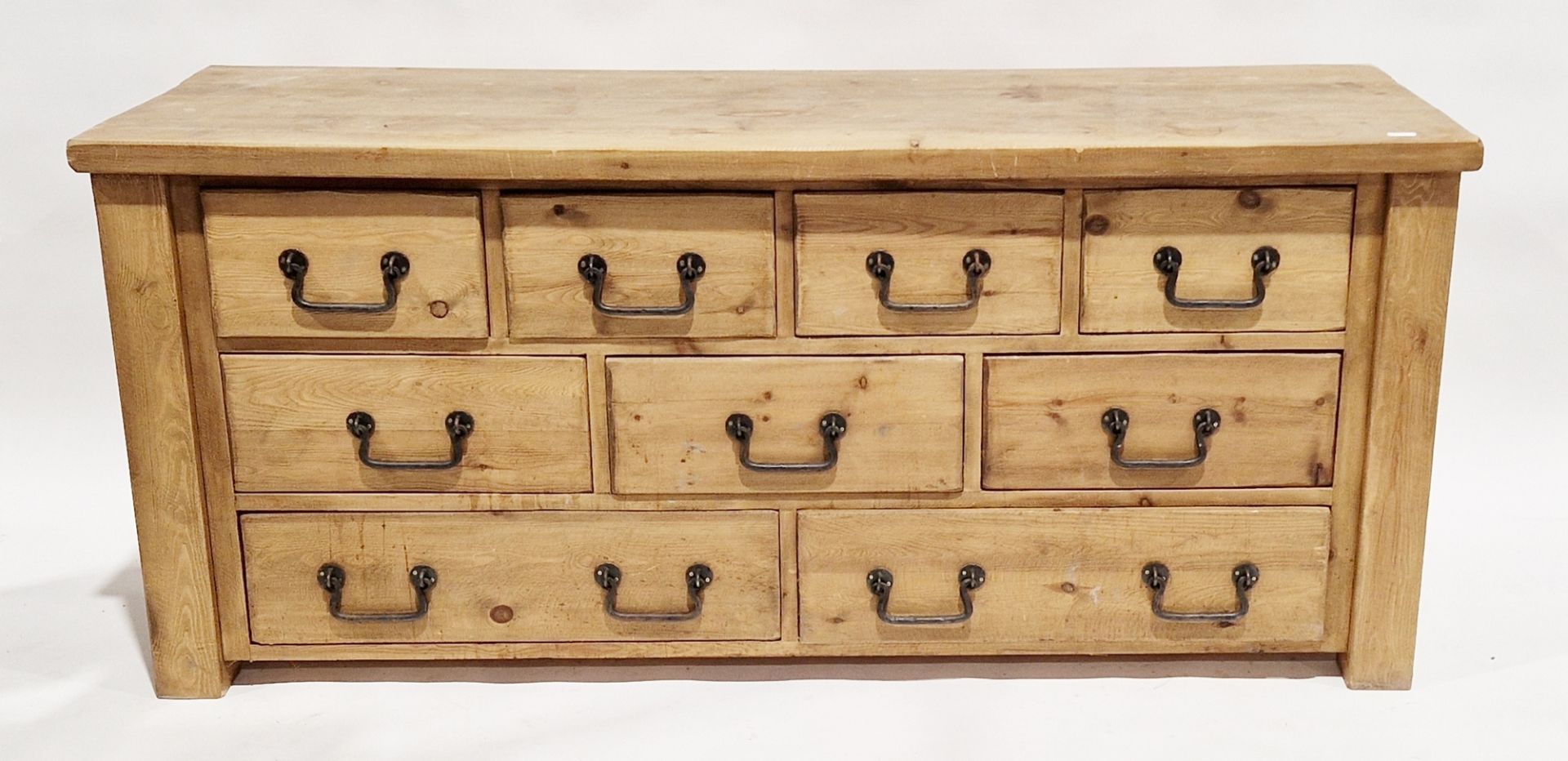 Large 20th century chest of drawers having a bank of nine various sized drawers, each with cast iron - Image 2 of 2