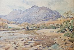 William Stewart Orr (1872-1944) Watercolour River landscape with mountain in distance, signed