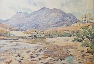 William Stewart Orr (1872-1944) Watercolour River landscape with mountain in distance, signed