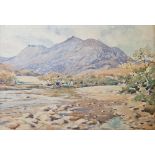 William Stewart Orr (1872-1944) Watercolour River landscape with mountain in distance, signed