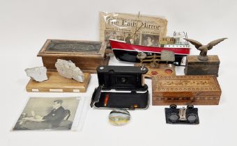 Mounted pieces of the Berlin Wall 1988, on wooden plinth, marked 'East and West', a fibreglass model