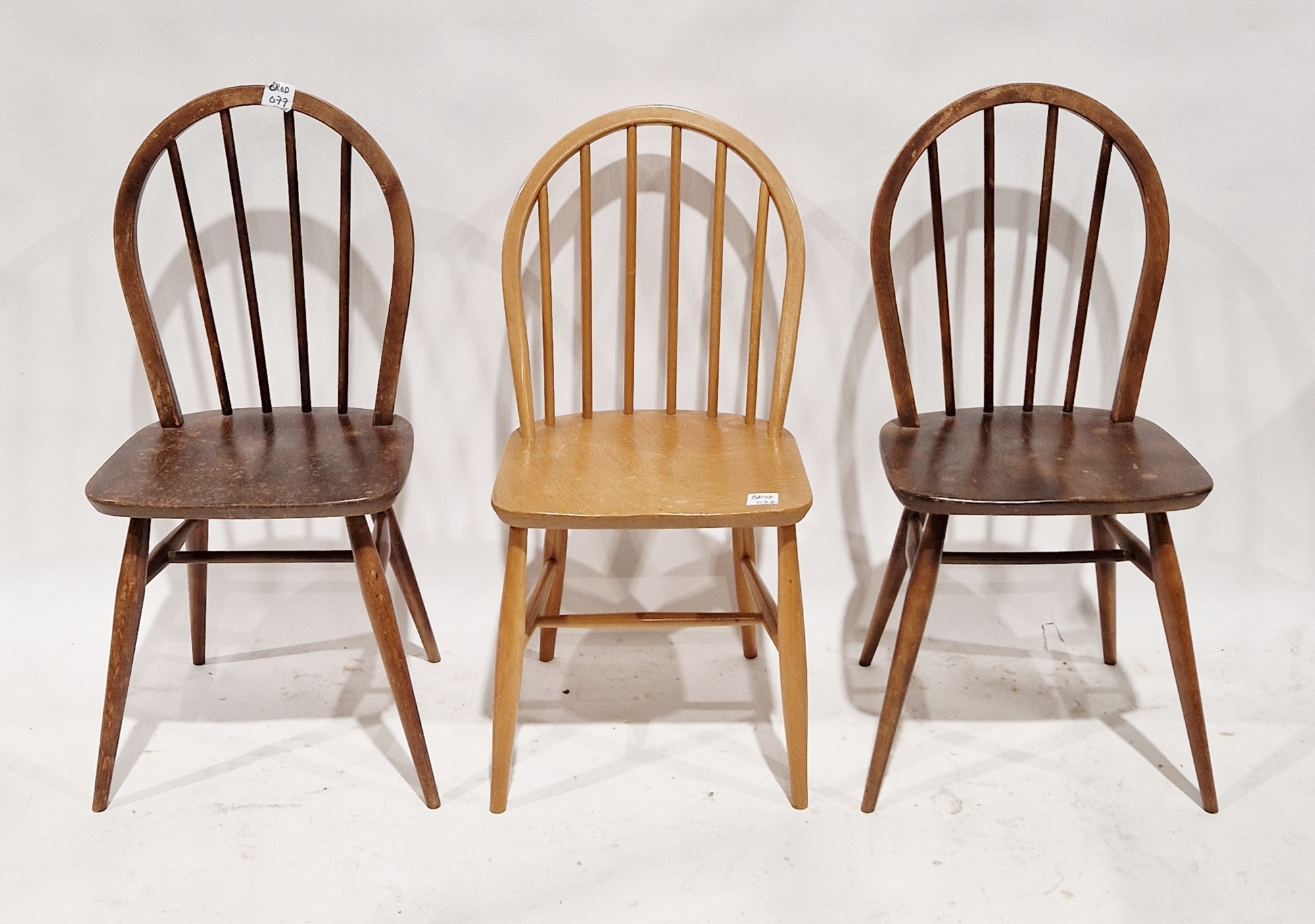 Pair of mid century Ercol dining chairs and another similar, largest 85cm high (3)