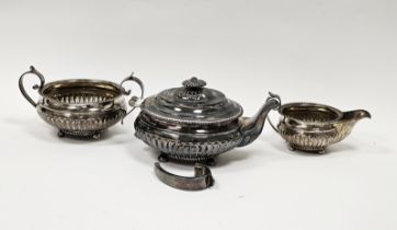 George IV silver tea service, probably Simon Levy, Exeter 1825, comprising teapot, sugar bowl and