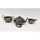 George IV silver tea service, probably Simon Levy, Exeter 1825, comprising teapot, sugar bowl and