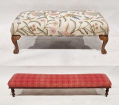 Late 19th/early 20th century footstool of oblong form, with crewel work upholstery, on four cabriole