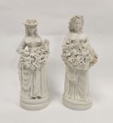 Two late 19th century Parianware figures of girl vintners, each with vine plaid hair, modelled