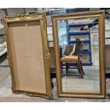 Modern gilt-framed wall hanging mirror of rectangular form, 106cm wide x 61cm high approx. and a