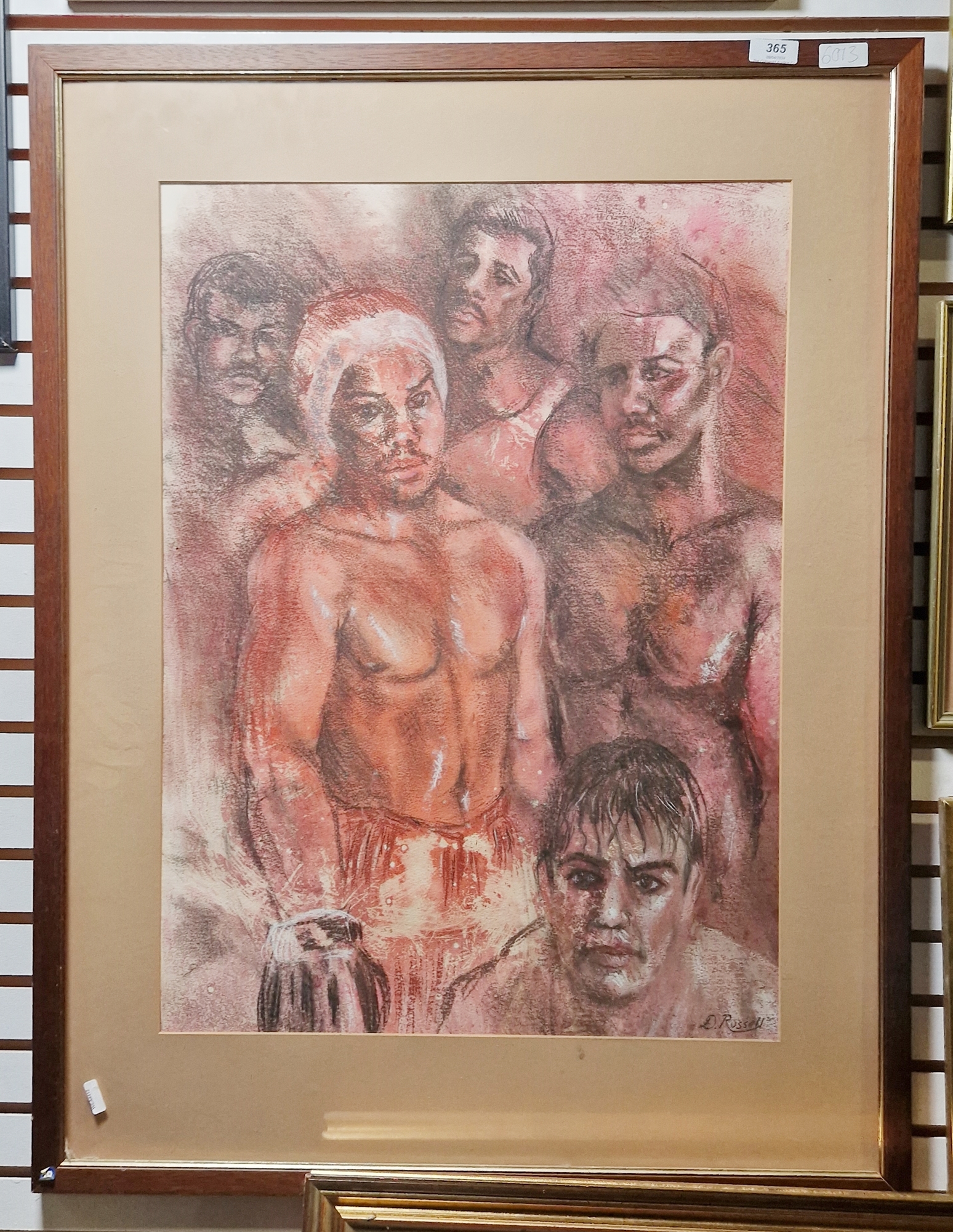 Derrick Russell (20th century) Mixed media Portrait of boxers, signed lower right, framed and - Image 2 of 3