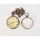 Victorian silver-cased open-faced pocket watch, the enamel dial having Roman numerals  with