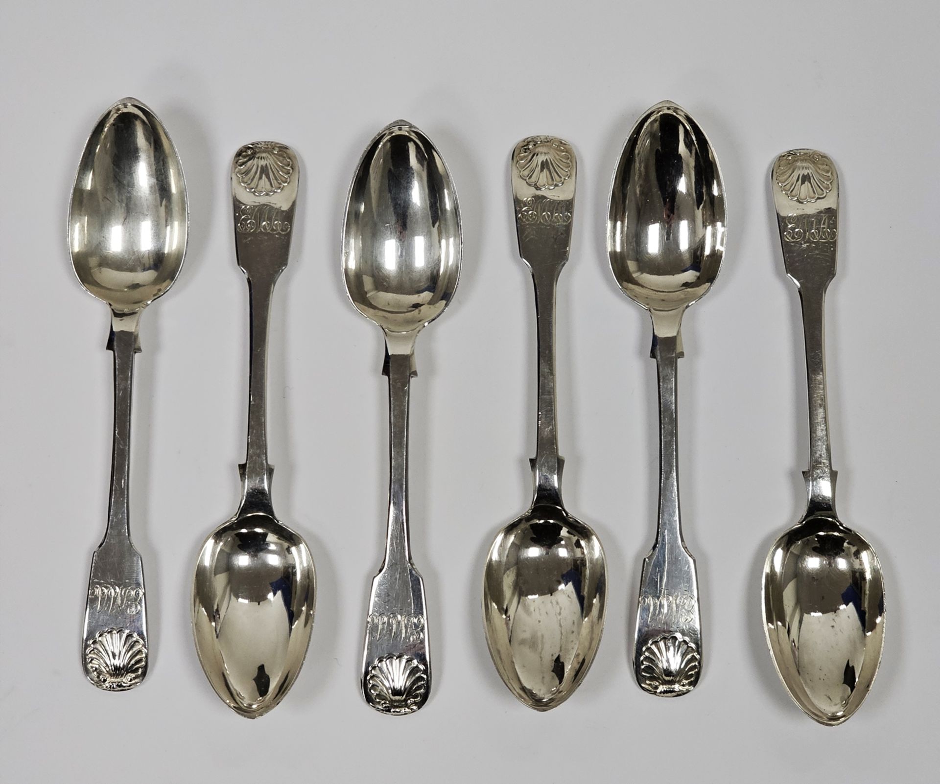 Set of six Victorian silver teaspoons, fiddle and shell pattern, Newcastle 1881, makers Reid & Sons, - Image 3 of 4