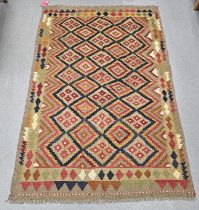 Maimana blue ground kilim,  with thre rows of seven and two rows of six lozenges to multiple