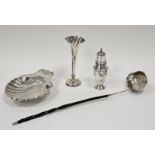 Georgian silver toddy ladle with baleen twist handle, a silver scallop-shaped butter dish, a